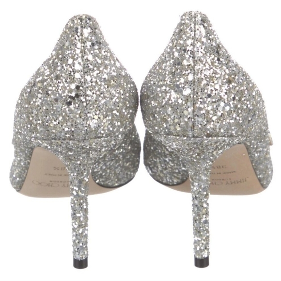 NIB Jimmy Choo Saresa 85 Coarse Glitter Pumps Champagne Silver Size EU 38.5 - Picture 9 of 16